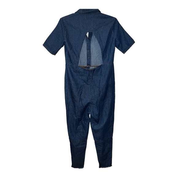 One X One Teaspoon Blue Denim Utility Jumpsuit Size 26 NWOT Cutout back raw hem - Picture 2 of 8